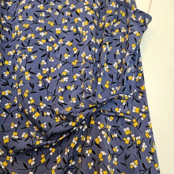 ANNE Klein Blue With Yellow Flower Print Shell Top, Sleeveless, Size Medium - Picture 2 of 7